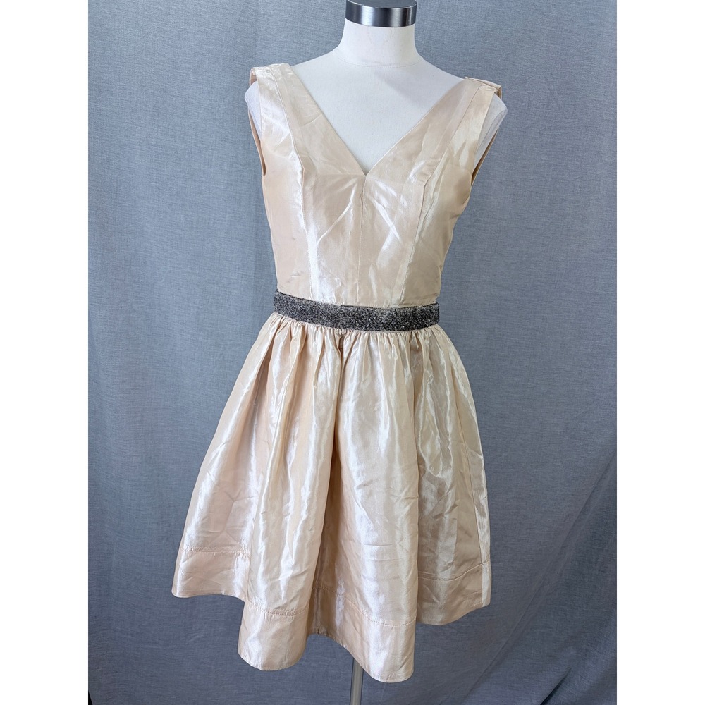 MBN‎ Maria Bianca Nero Champagne Beaded Waist Fit Flare Mini Dress P